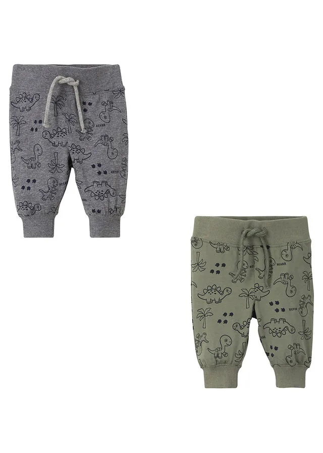 PANTALóN DE BEBé DE ALGODóN ORGáNICO (2 UNIDADES) VERDE OLIVAGRIS JASPEADO ESTAMPADO